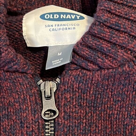 Old Navy Burgandy and Blue Zip Up Front Pocket Sweater Jacket Size M - Picture 2 of 10